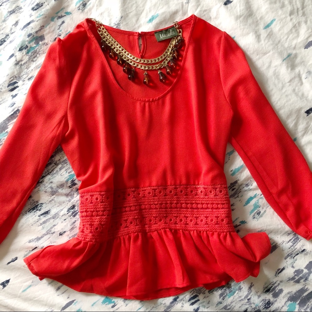 CLOSET CLOSING TODAY!!! Red Peplum Top - Picture 1 of 5